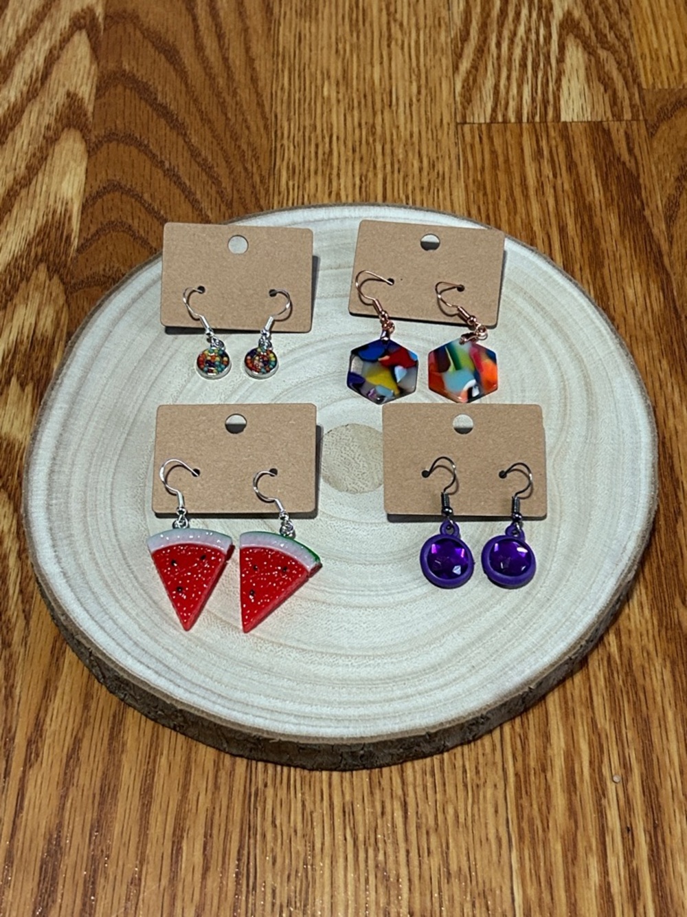 Colorful Earring Set with Red, Purple, and Multicolor Designs